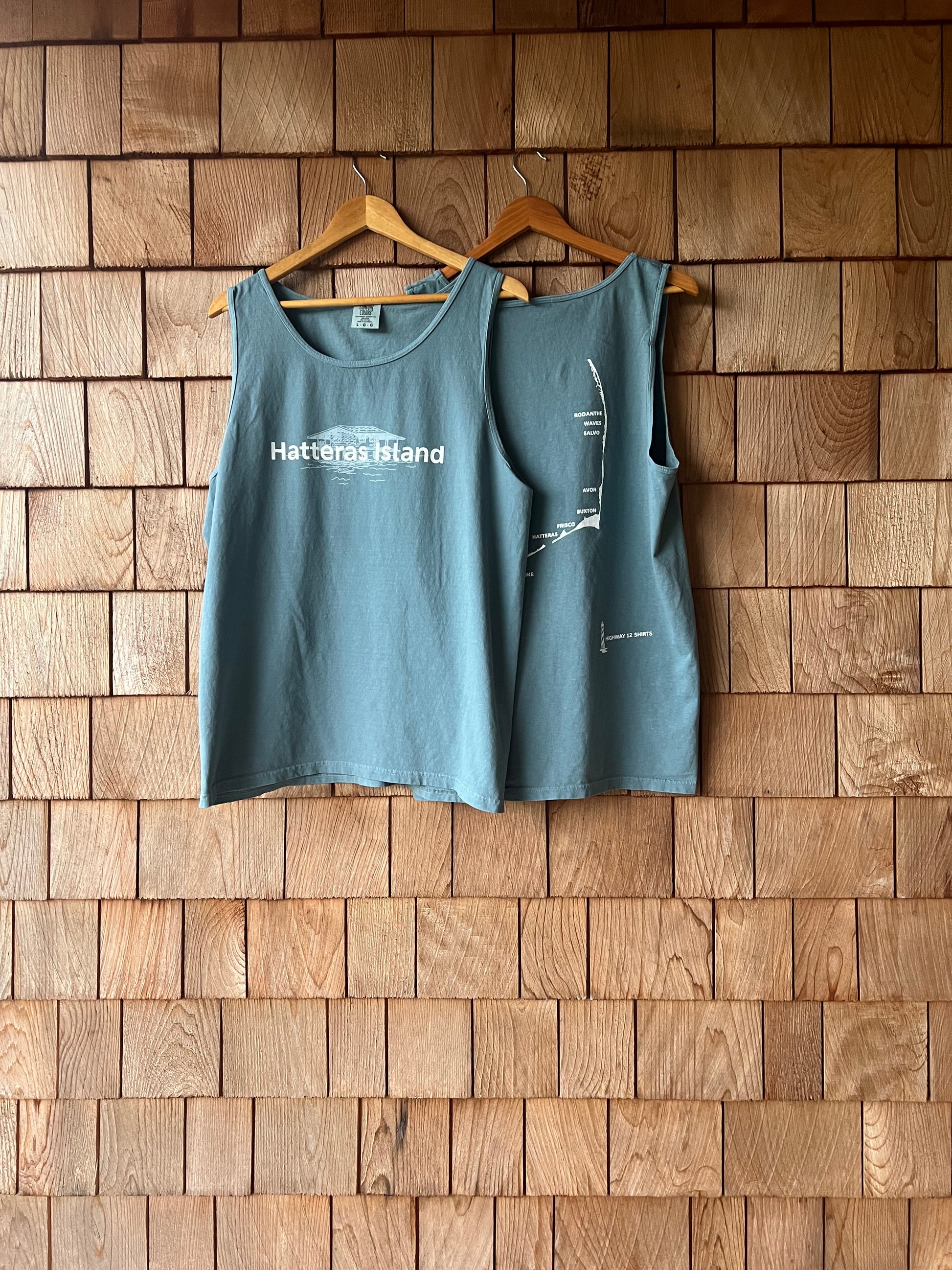 Hatteras Island adult tank top with map of the villages on Hatteras Island