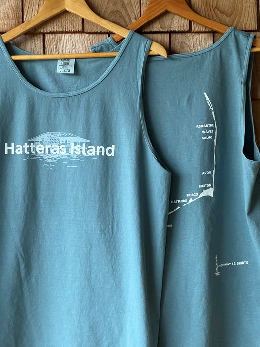 Hatteras Island adult tank top with map of the villages on Hatteras Island